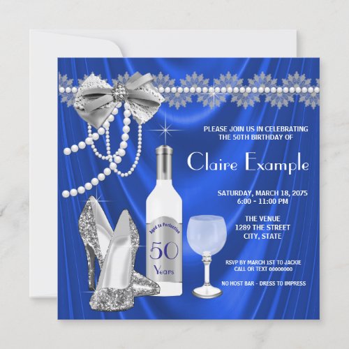Womans Royal Blue and Silver Aged to Perfection Invitation