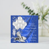 Womans Royal Blue and Silver Birthday Party Invitation (Standing Front)