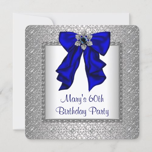 Royal Blue Womans 60th Birthday Party Custom Announcement