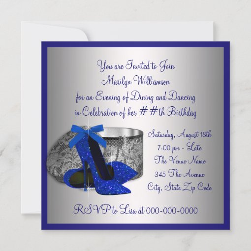 Womans Royal Blue And Silver Birthday Party Invitation Zazzle