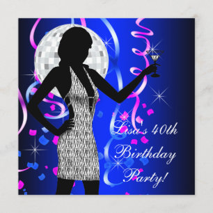 Womans Royal Blue Birthday Party Invitation