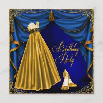 Womans Royal Blue Gold Birthday Party Invitation by Champagne_N_Caviar at Zazzle