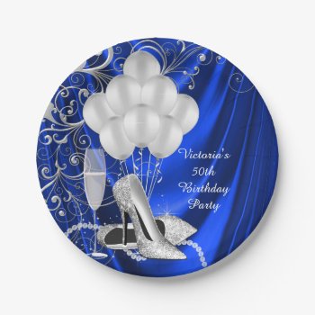 Womans Royal Blue Silver Shoe Party Paper Plates by Pure_Elegance at Zazzle