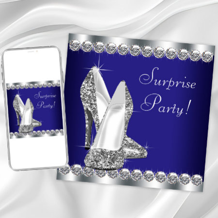 Womans Royal Blue Surprise Birthday Party Invitation
