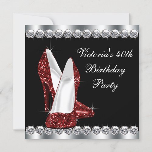 Womans Elegant Ruby Red 40th Birthday Party Custom Announcement