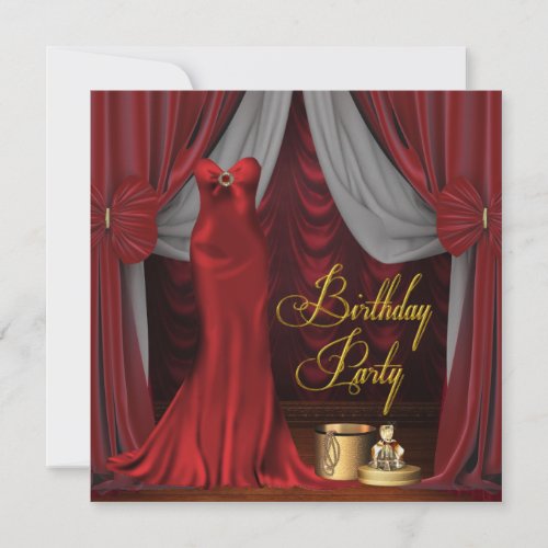 Womans Ruby Red Gold Birthday Party Invitation