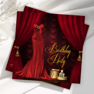 Womans Ruby Red Gold Birthday Party Invitation