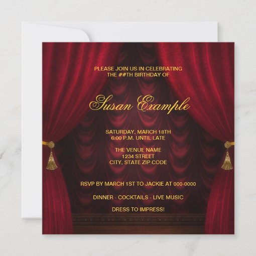 Womans Ruby Red Gold Birthday Party Invitation | Zazzle