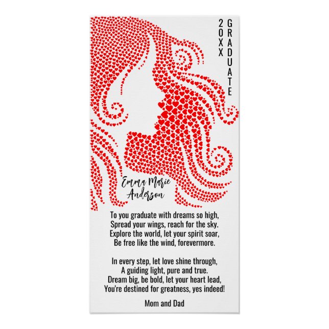 Woman's Silhouette in Red Hearts Graduate Poem Poster (Front)