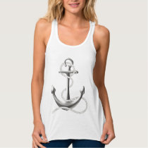 Woman's silver anchor nautical tank top white