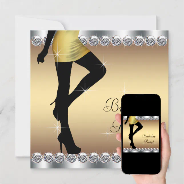 Womans Silver and Gold Birthday Party Invitation | Zazzle