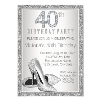 Womans Silver Glitter High Heel Shoe 40th Birthday Card