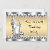 Womans Silver Gold Diamond Bling Birthday Party Invitation (Front)