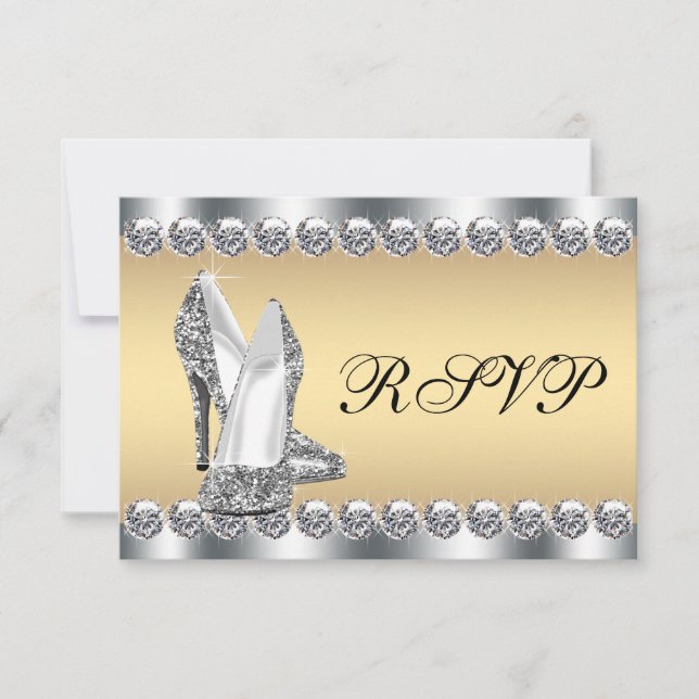 Womans Silver Gold Diamond Bling RSVP (Front)
