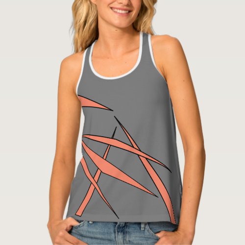 Womans Steely Grey Pumpkin Colored Striped Tank Top