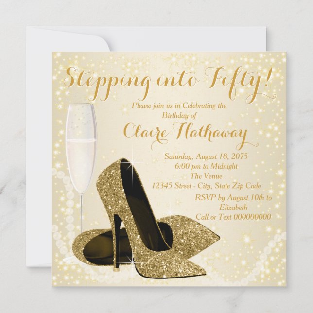 Womans Stepping into Fifty Birthday Party Invitation (Front)