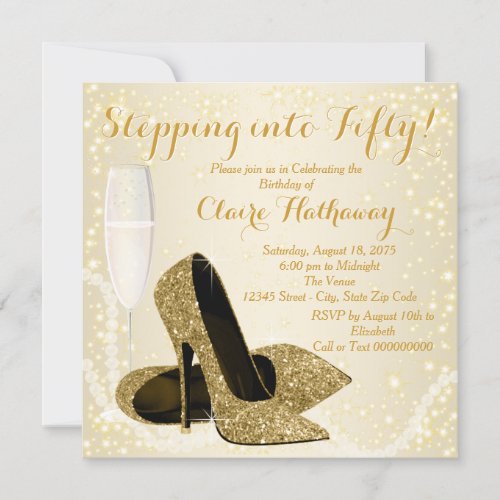 Womans Stepping into Fifty Birthday Party Invitation