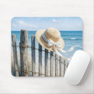 Woman's Summer Straw Hat In Ocean Breeze Mouse Pad