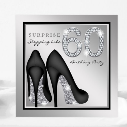 Womans Surprise 60th Birthday Party Silver Invitation