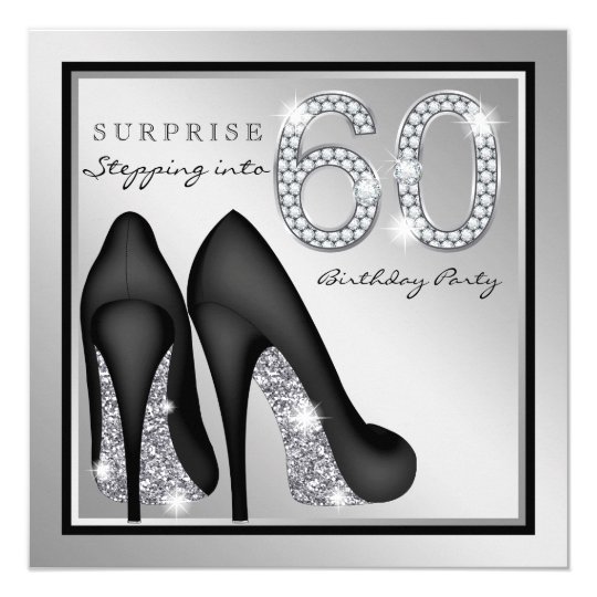 Womans Surprise 60th Birthday Party Silver Invitation | Zazzle.com