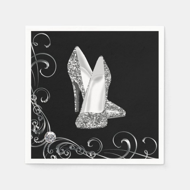 Womans Swirl Glitter High Heel Shoes Paper Napkins (Front)
