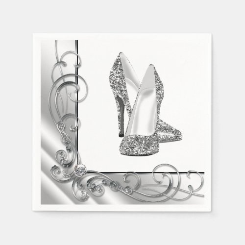 Womans Swirl Glitter High Heel Shoes Paper Napkins