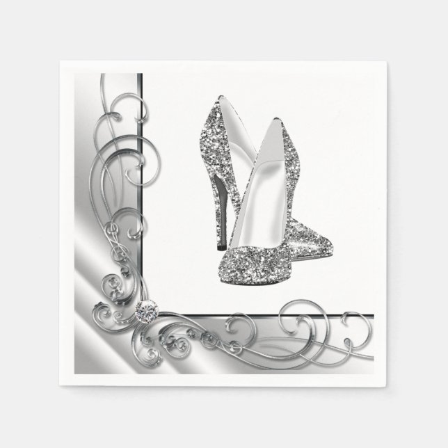 Womans Swirl Glitter High Heel Shoes Paper Napkins (Front)