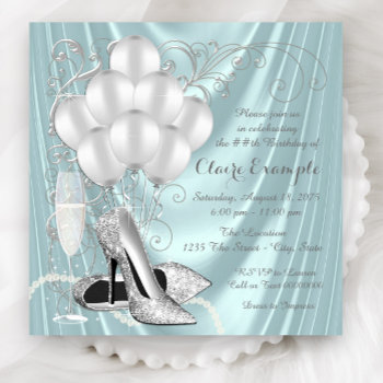 Womans Teal Blue And Silver Birthday Party Luxe Invitation by Pure_Elegance at Zazzle