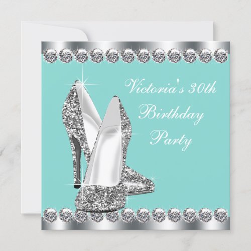 Womans Teal Blue Birthday Party Invitation