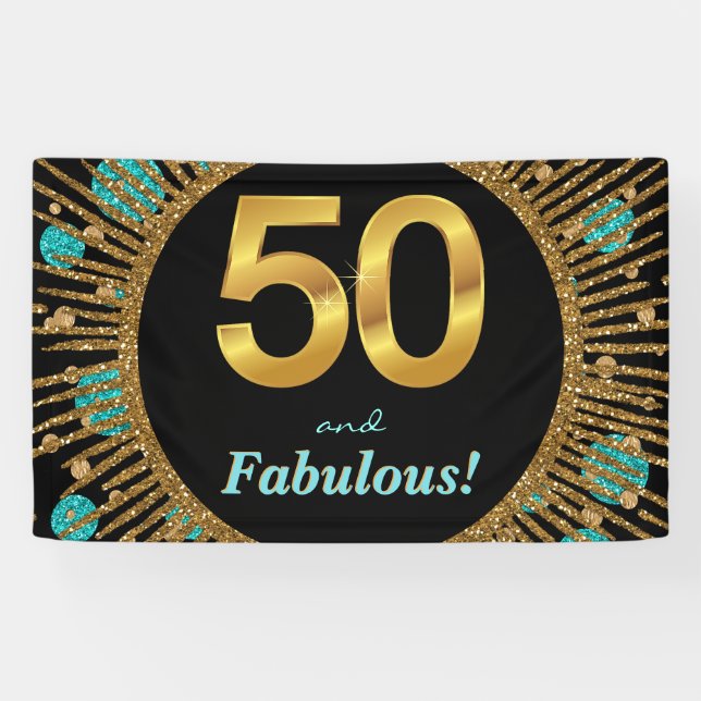 Womans Teal Gold 50th Birthday Banner (Horizontal)