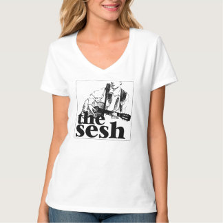 Woman's "the sesh" Logo White V-neck T-Shirt