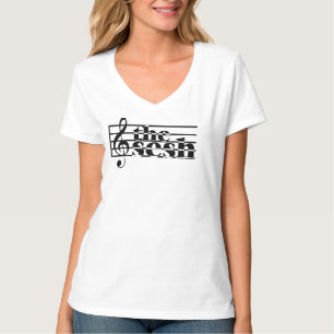 Woman's "the sesh" Musical Scale White V-neck T-Shirt