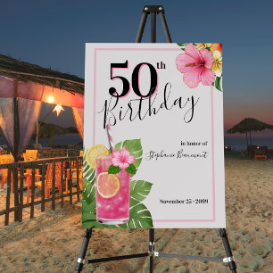 Woman's Tropical Cocktail Flower 50th Birthday Foam Board