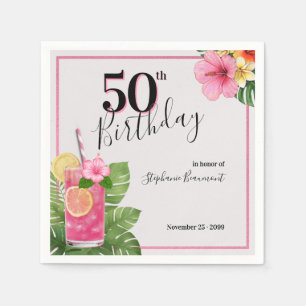 Woman's Tropical Cocktail Flower 50th Birthday Napkins