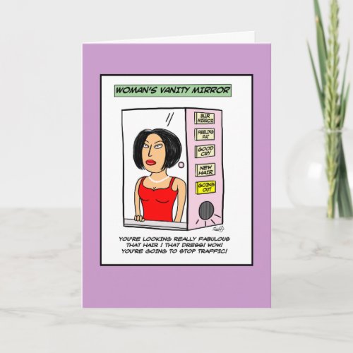 Womans Vanity Mirror Cartoon Card