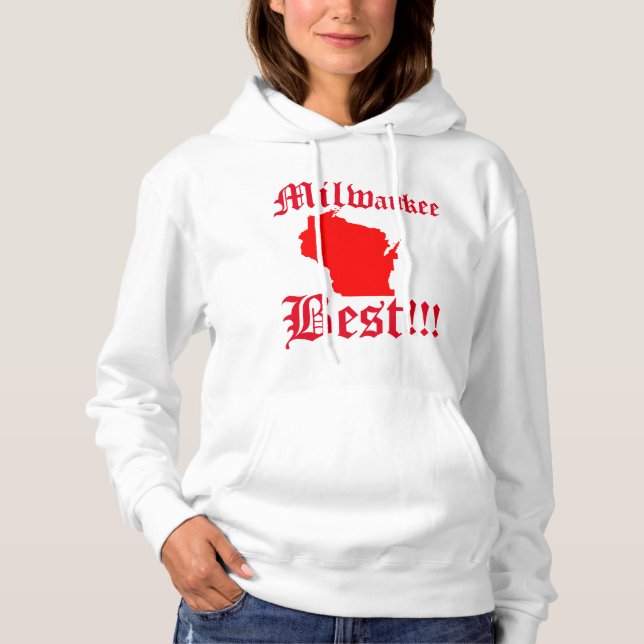 Womans White & Red Milwaukee Hoddie Hoodie (Front)