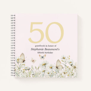 Woman's White Wildflower Simple 50th Birthday Notebook
