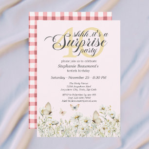 Woman's White Wildflower Surprise 40th Birthday Invitation