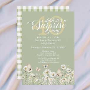 Woman's White Wildflower Surprise 40th Birthday Invitation