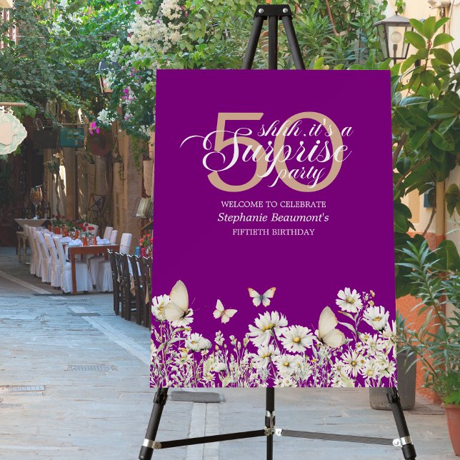 Woman's White Wildflower Surprise 50th Birthday Foam Board (Creator Uploaded)