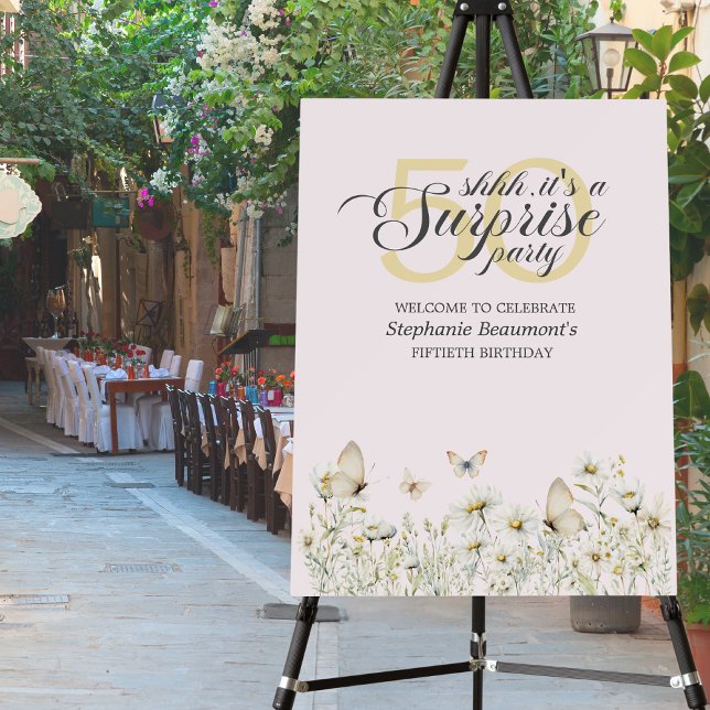 Woman's White Wildflower Surprise 50th Birthday Foam Board (Creator Uploaded)