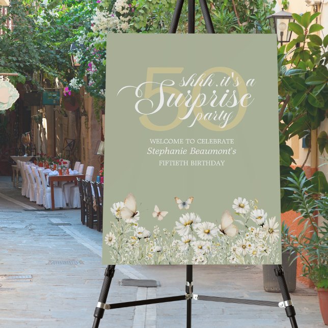 Woman's White Wildflower Surprise 50th Birthday Foam Board (Creator Uploaded)