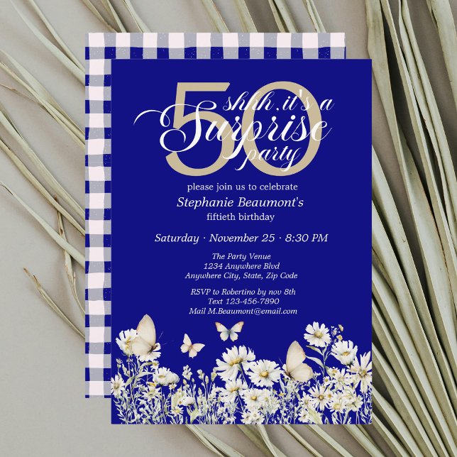 Woman's White Wildflower Surprise 50th Birthday Invitation (Creator Uploaded)