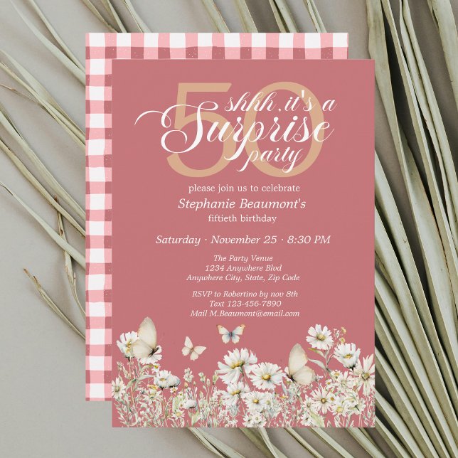 Woman's White Wildflower Surprise 50th Birthday Invitation (Creator Uploaded)