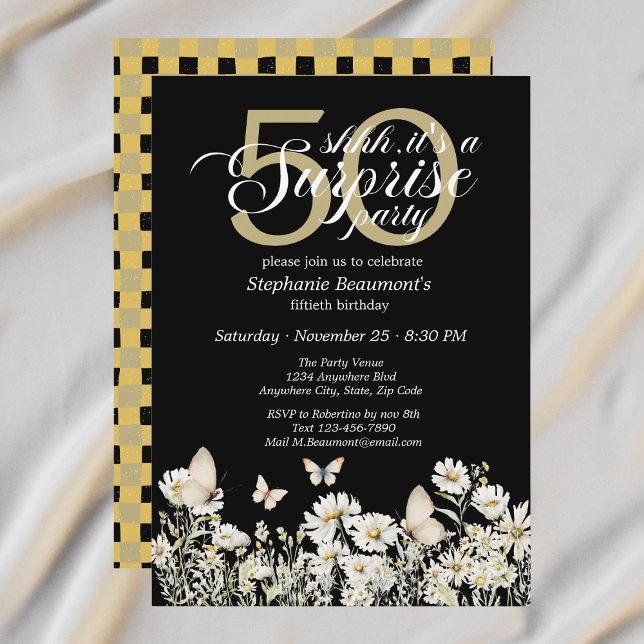 Woman's White Wildflower Surprise 50th Birthday Invitation (Creator Uploaded)