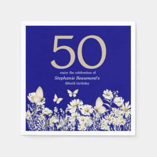 Woman's White Wildflower Surprise 50th Birthday Napkins