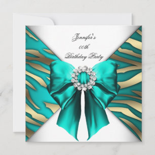 Woman's Zebra Teal Silver Birthday Party Invitation