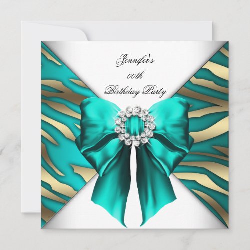 Womans Zebra Teal Silver Birthday Party Invitation