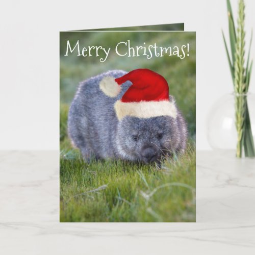 Wombat Australia Red Santa Hat Merry Christmas Card
