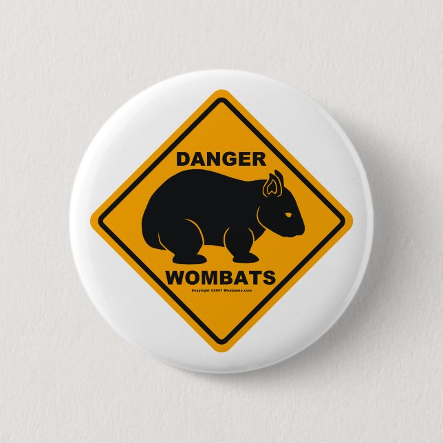 Wombat Danger Road Sign Button (Front)